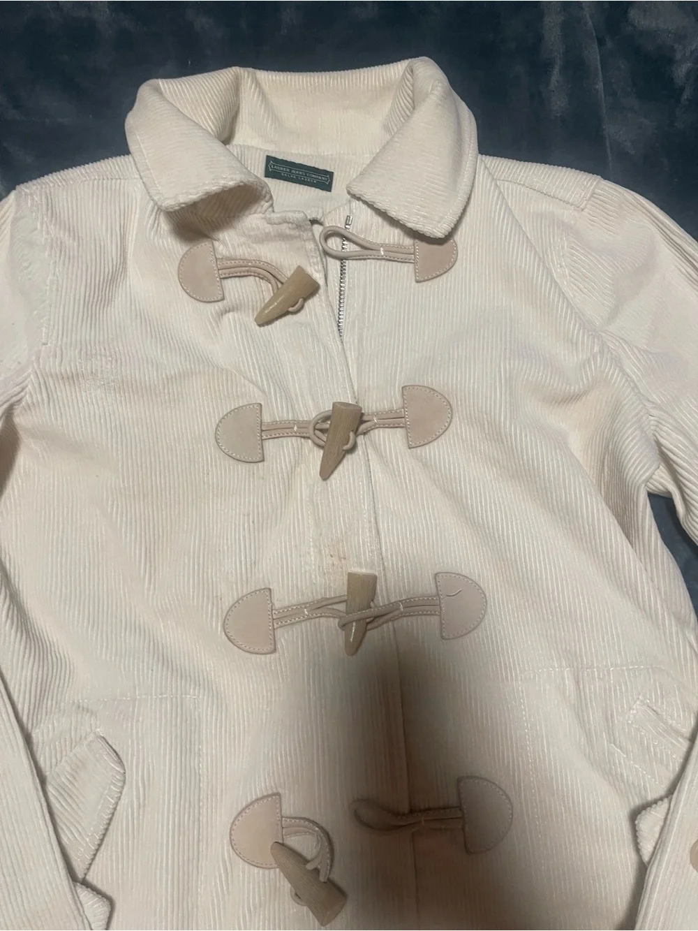Lauren Jeans Co. Womens Corduroy Jacket Ivory w Toggle + Zip Front large - Picture 2 of 5